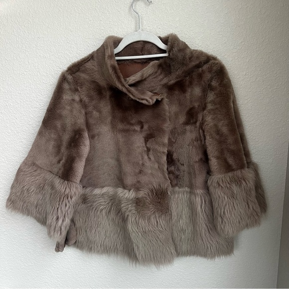DOROTHEE SCHUMACHER Fur Leather Jacket Coat Reversible Cropped Tan Size Medium 4 - Picture 5 of 12